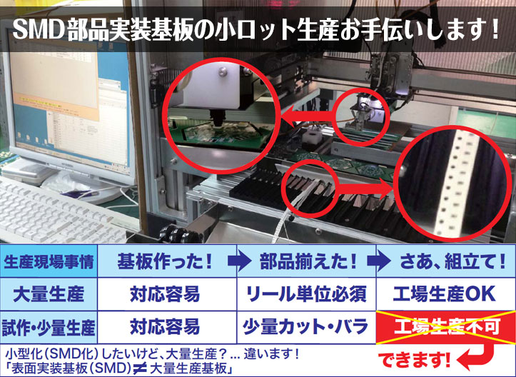 基板実装、表面実装部の少ロット生産お手伝い致します！